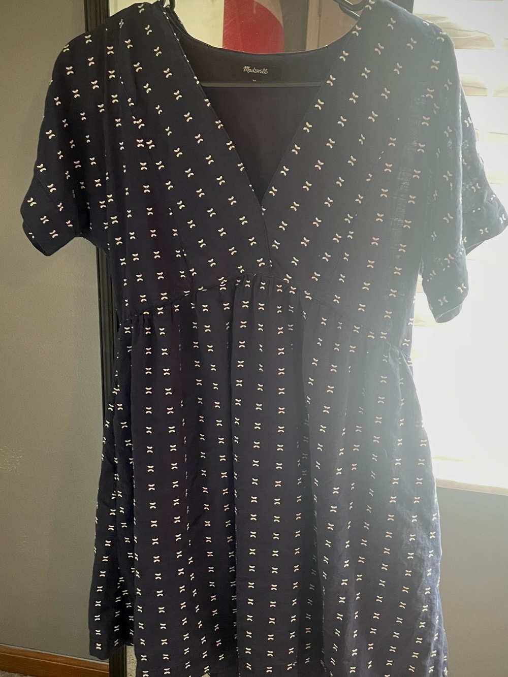 Madewell Navy V-Neck Babydoll Dress with Small White Pattern - Picture 1 of 3
